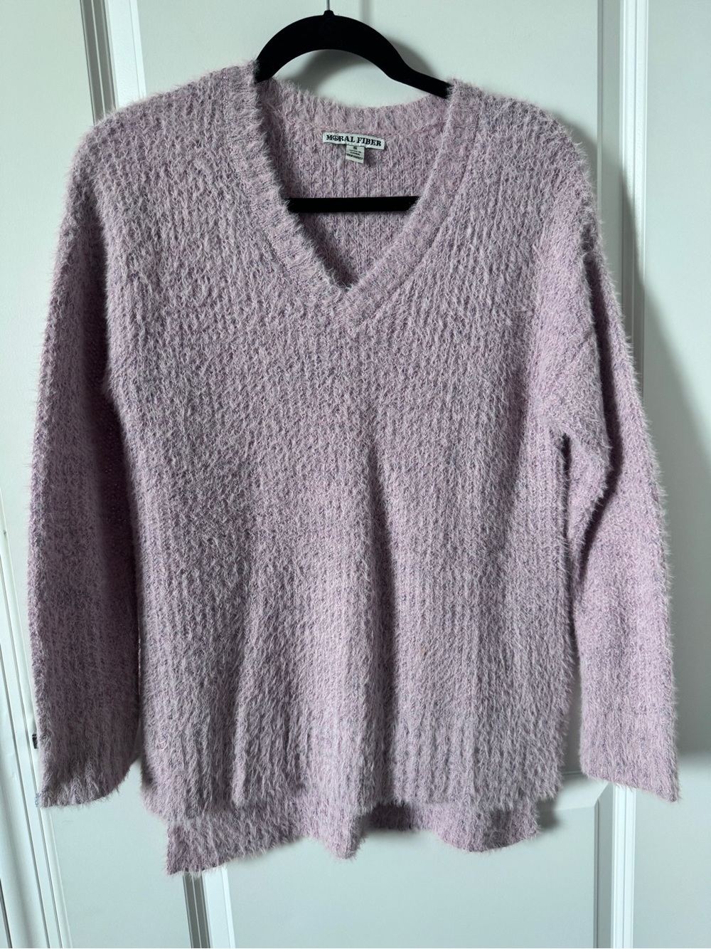 Moral Fiber Soft Lilac V-Neck Fuzzy Sweater-Small